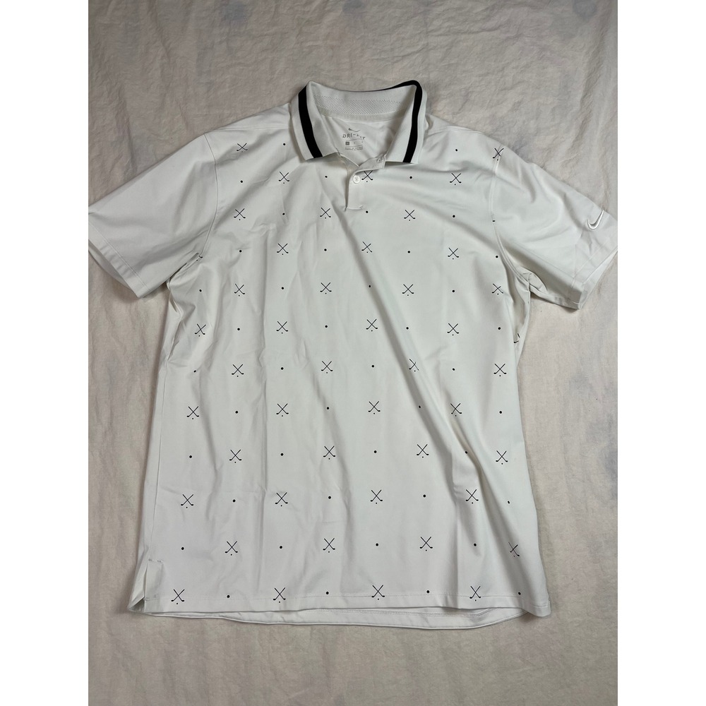 Nike Golf Polo‎ Shirt Mens Large White Dri-FIT Crossed Clubs Print CU9533-100